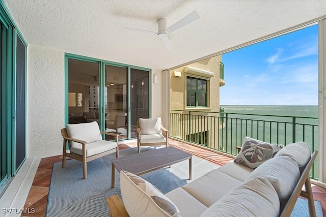 980 Cape Marco Dr Unit 805, Marco Island, FL 34145 - balcony featuring ceiling fan, outdoor lounge area, and a water view
