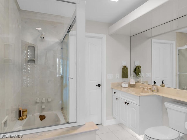 full bathroom with toilet, shower / bath combination with glass door, vanity, and tile patterned floors