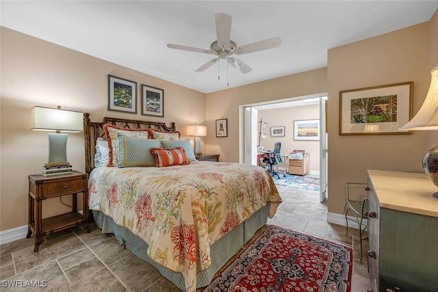 bedroom featuring ceiling fan and baseboards