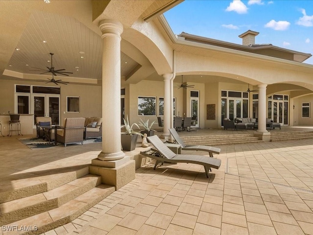 view of patio / terrace featuring ceiling fan and an outdoor hangout area