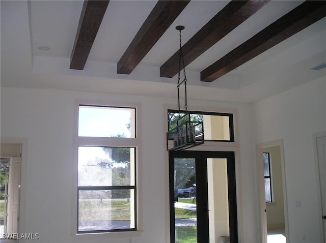 room details with beamed ceiling and visible vents