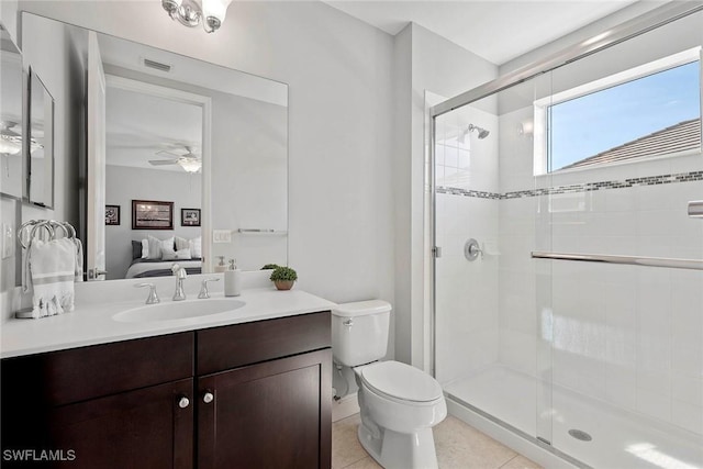 full bath featuring toilet, a stall shower, ensuite bath, and visible vents