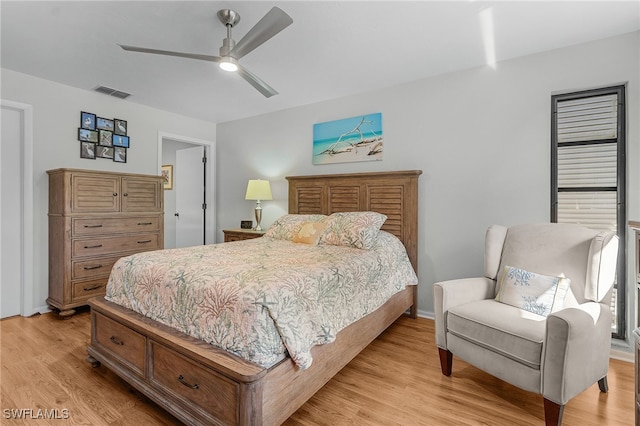 7629 Captains Harbor Dr Unit 1203, Bokeelia, FL 33922 - bedroom with ceiling fan, baseboards, visible vents, and light wood-style floors