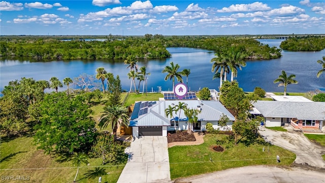 aerial view with a water view