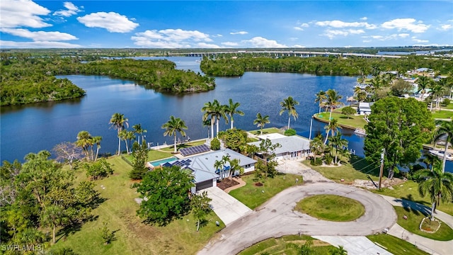 aerial view with a water view