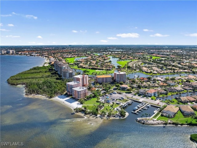 aerial view with a water view and a view of city