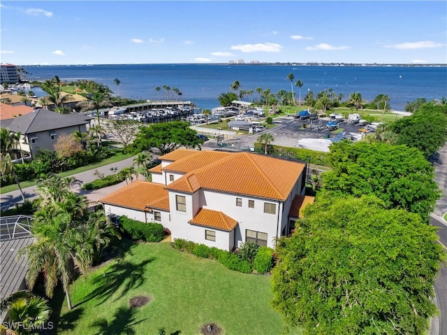 aerial view with a water view