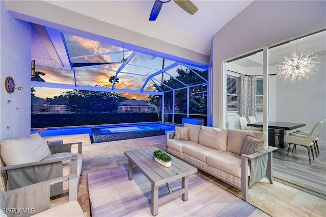 8074 Tauren Ct, Naples, FL 34119 - exterior space with lofted ceiling, a sunroom, and ceiling fan