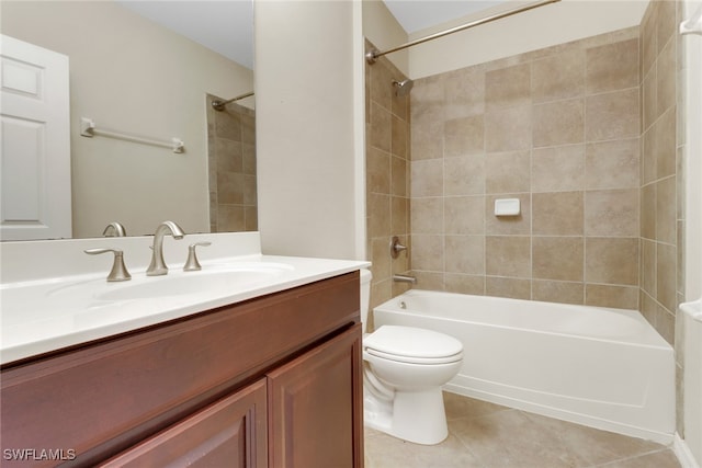 full bath featuring tile patterned floors, vanity, toilet, and shower / bathtub combination