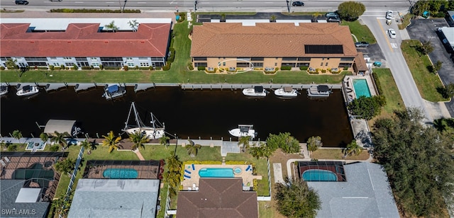 aerial view with a water view