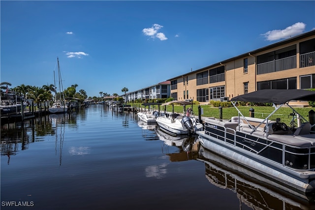 dock area featuring a water view