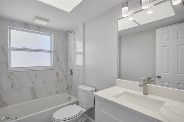 bathroom featuring shower / washtub combination, visible vents, vanity, and toilet