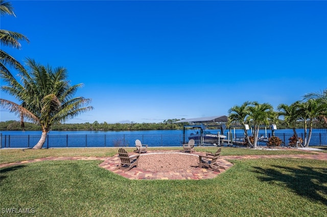 property view of water featuring fence