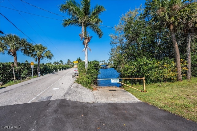 view of street featuring a water view