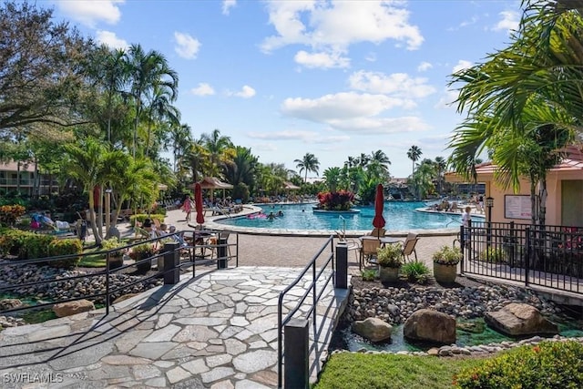 pool with a patio area