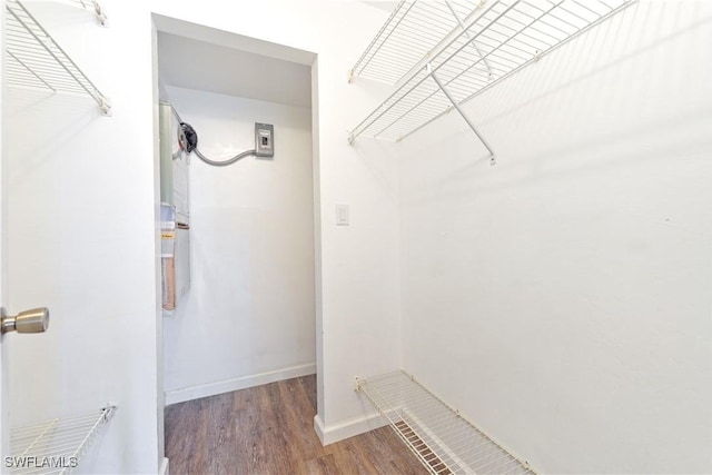 spacious closet with dark wood-style flooring