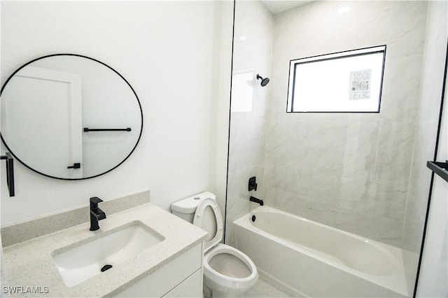 bathroom with  shower combination, vanity, and toilet