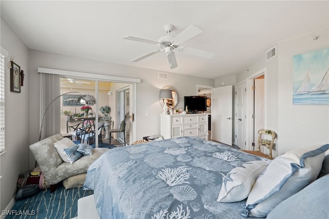 bedroom featuring ceiling fan and visible vents