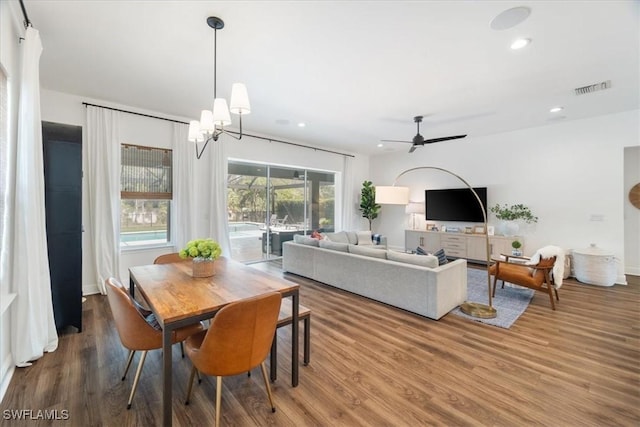 dining room featuring recessed lighting, visible vents, and wood finished floors