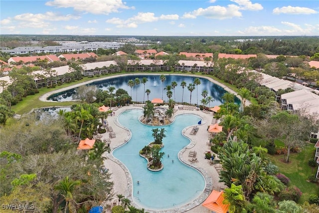 bird's eye view featuring a water view