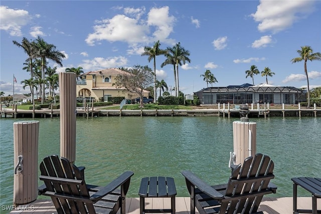 dock area with a water view