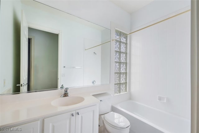 full bathroom with toilet, shower / bathtub combination, and vanity