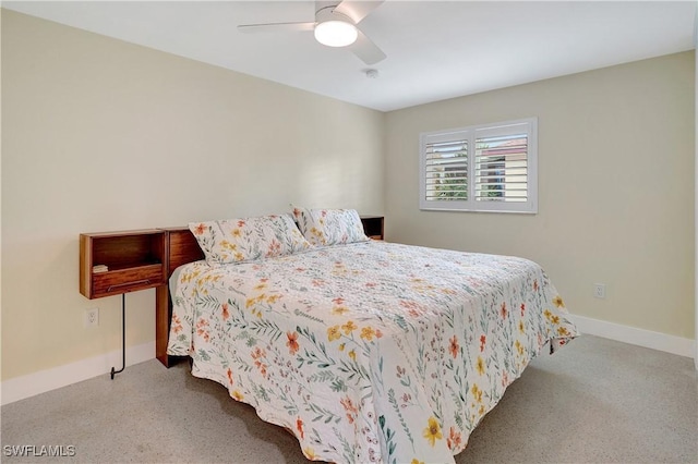 bedroom featuring ceiling fan and baseboards