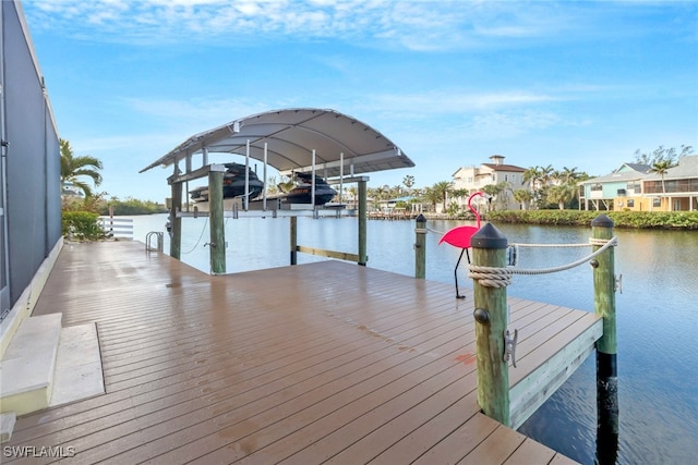 dock area with a water view