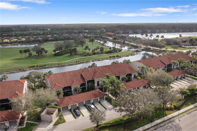 aerial view with a water view