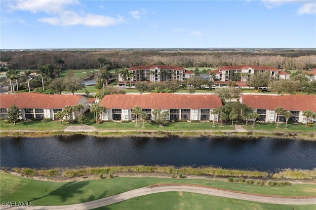 bird's eye view with a water view and a residential view