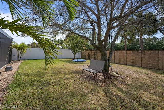 view of yard with a fenced backyard