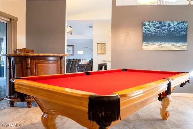 recreation room featuring pool table and baseboards