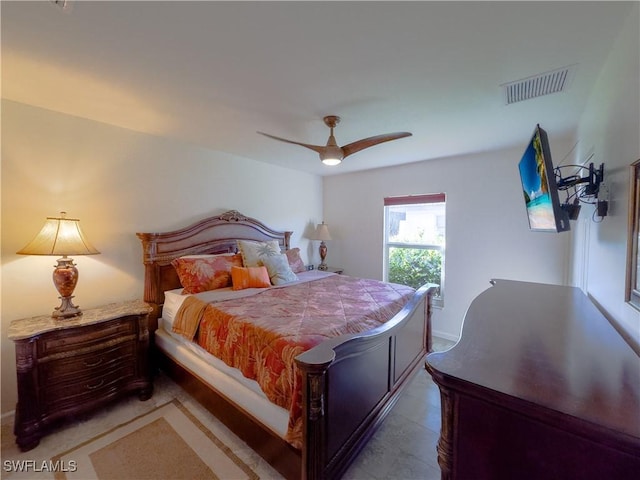 bedroom with ceiling fan and visible vents