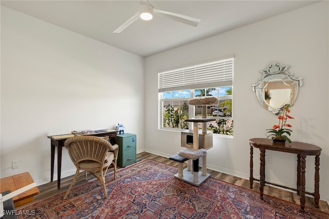 18512 Marlin Kite Ln, North Fort Myers, FL 33917 - office with ceiling fan, baseboards, and wood finished floors