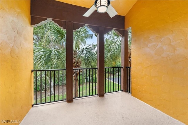 balcony with ceiling fan