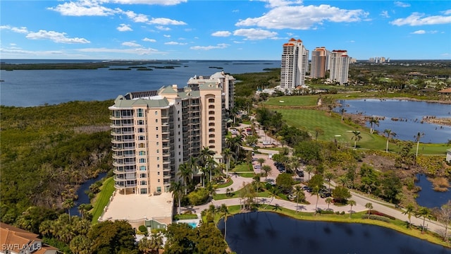 bird's eye view with a water view and a city view