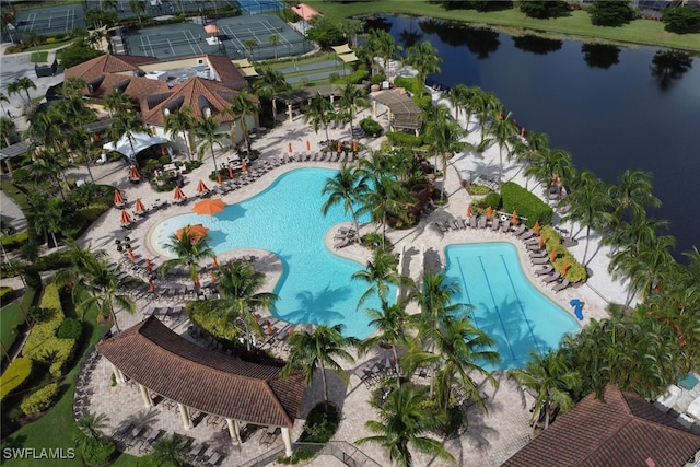 aerial view with a water view