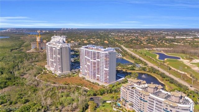 drone / aerial view with a water view and a city view