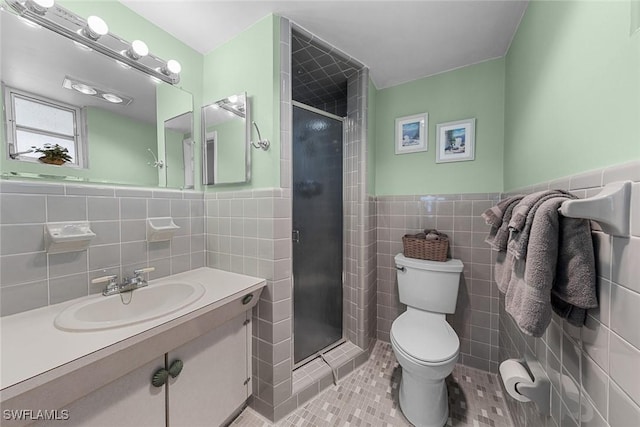 402 SE 42nd Ter Unit D-7, Cape Coral, FL 33904 - bathroom with a shower stall, tile patterned floors, toilet, and tile walls