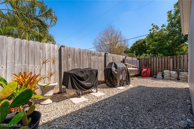 view of yard with a fenced backyard