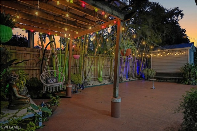 patio terrace at dusk with fence