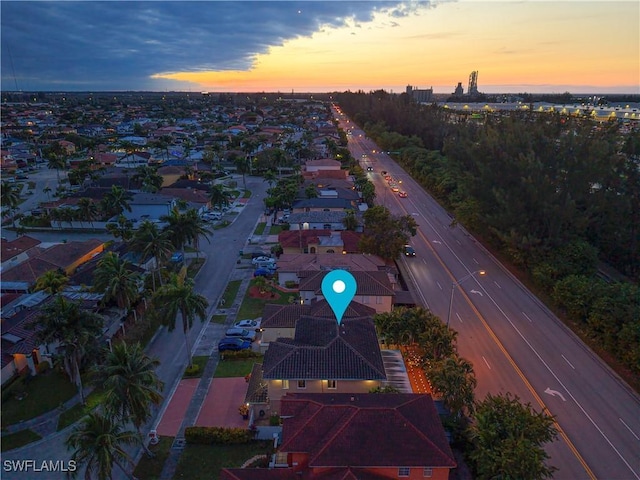 view of aerial view at dusk