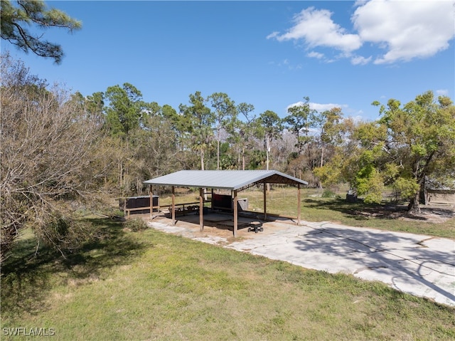 dock area with a yard