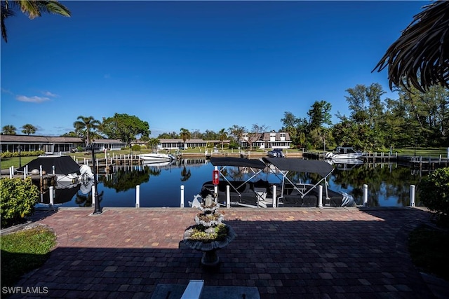 dock area with a water view