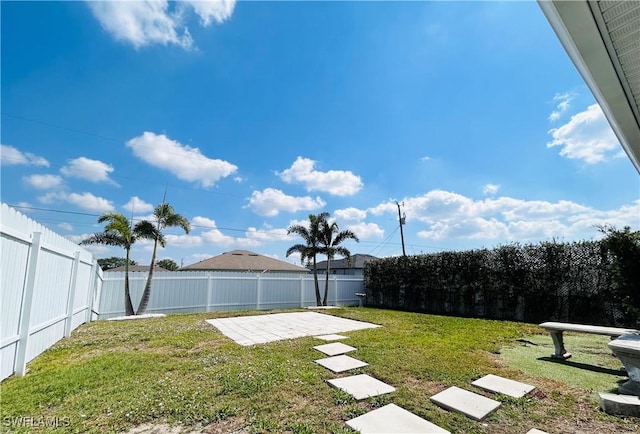 view of yard featuring a patio area and a fenced backyard