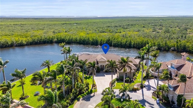 bird's eye view featuring a water view