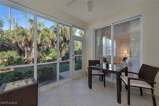 sunroom / solarium featuring ceiling fan