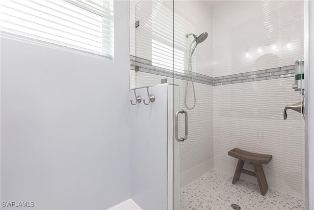 bathroom with a shower stall