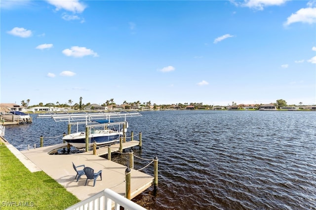 view of dock featuring a water view and boat lift