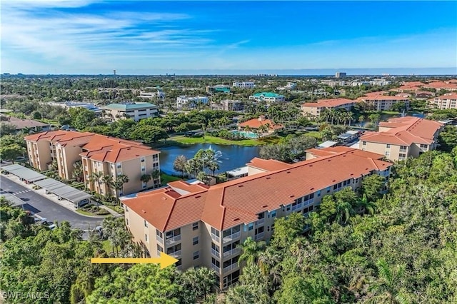 aerial view with a water view